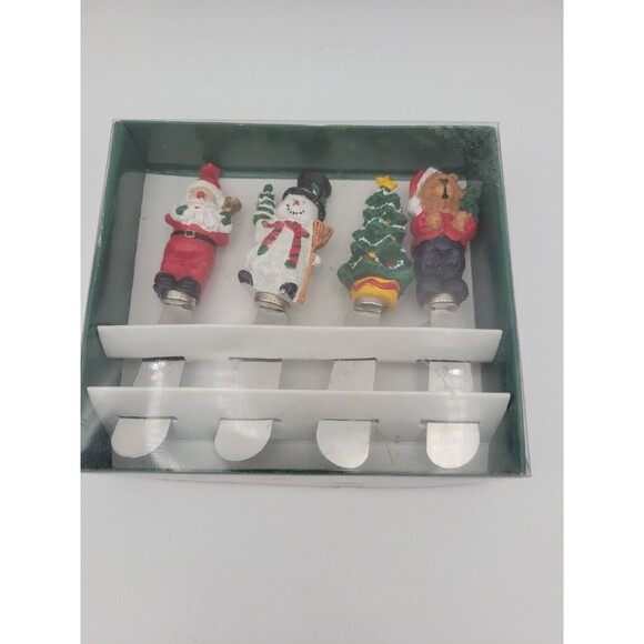 Set Of 4 Christmas Theme Butter Cheese Spreader Knives Santa Snowman Tree Bear - Picture 9 of 13
